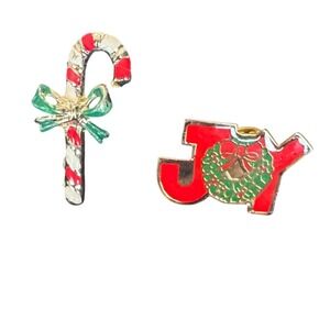 Vintage‎ Holiday Pin Bundle Candy Cane & JOY Pin (2)
